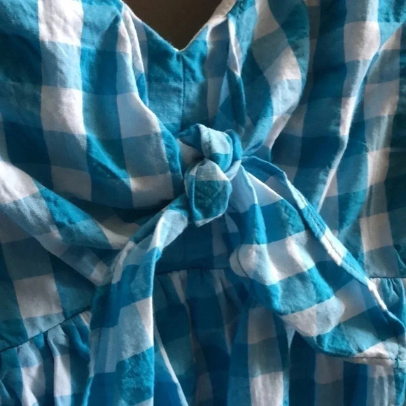 Lilly Pulitzer Sarafina Short Sleeve turquoise gingham top puff sleeve Sz 12 New - Picture 6 of 11